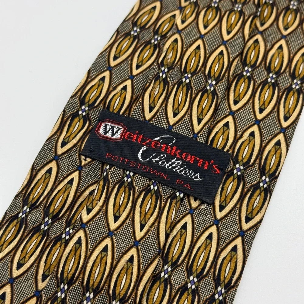 Weitzenkorns Clothiers Mens Silk Tie Geometric Teardrop Gold Brown Made in USA‎